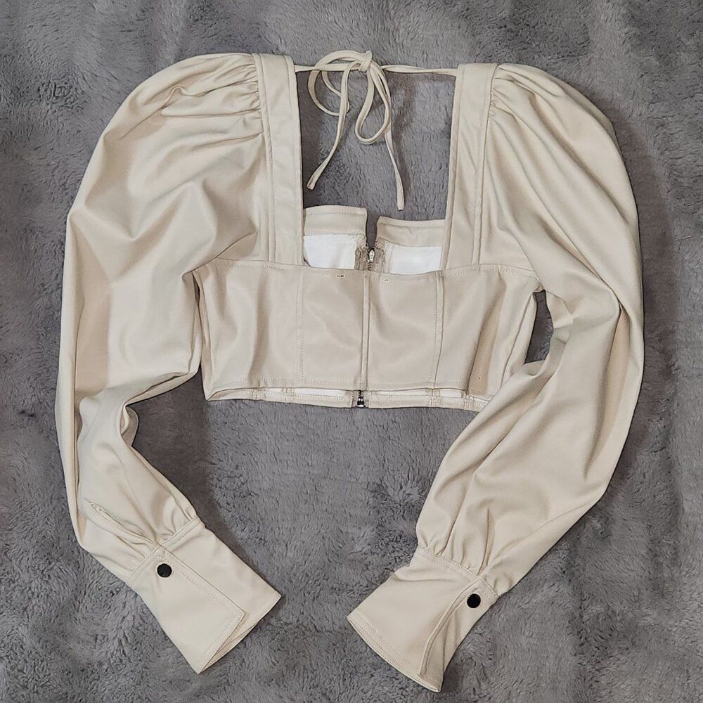 NEW Akira Faux Leather Crop Top/Jacket- Ivory Size S - Picture 6 of 8